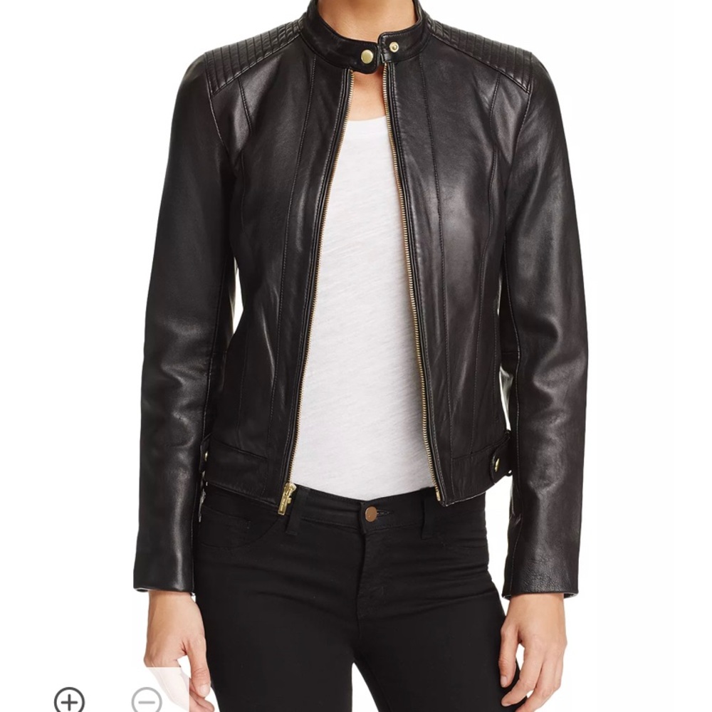 Cole Haan leather zip women’s jacket- worn once!!